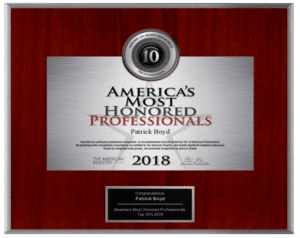 Badge - America's Most Honored Professionals: Patrick Boyd - 2018