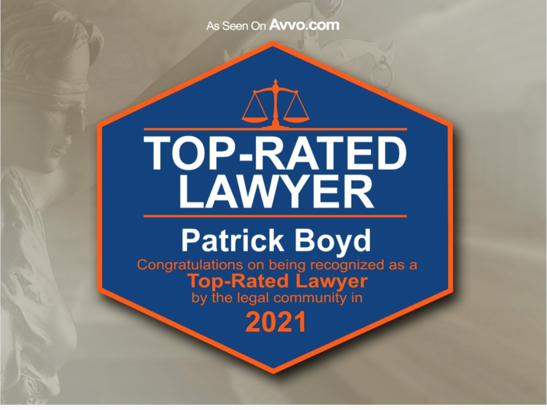 Badge - Avvo Top-Rated Lawyer: Patrick Boyd - 2021